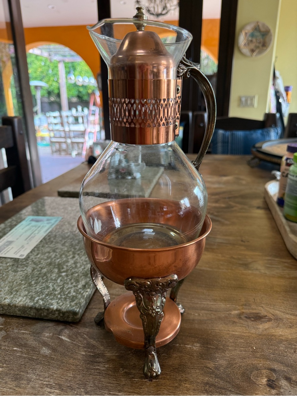 Copper-Tone Glass Carafe and Copper Bowl Set